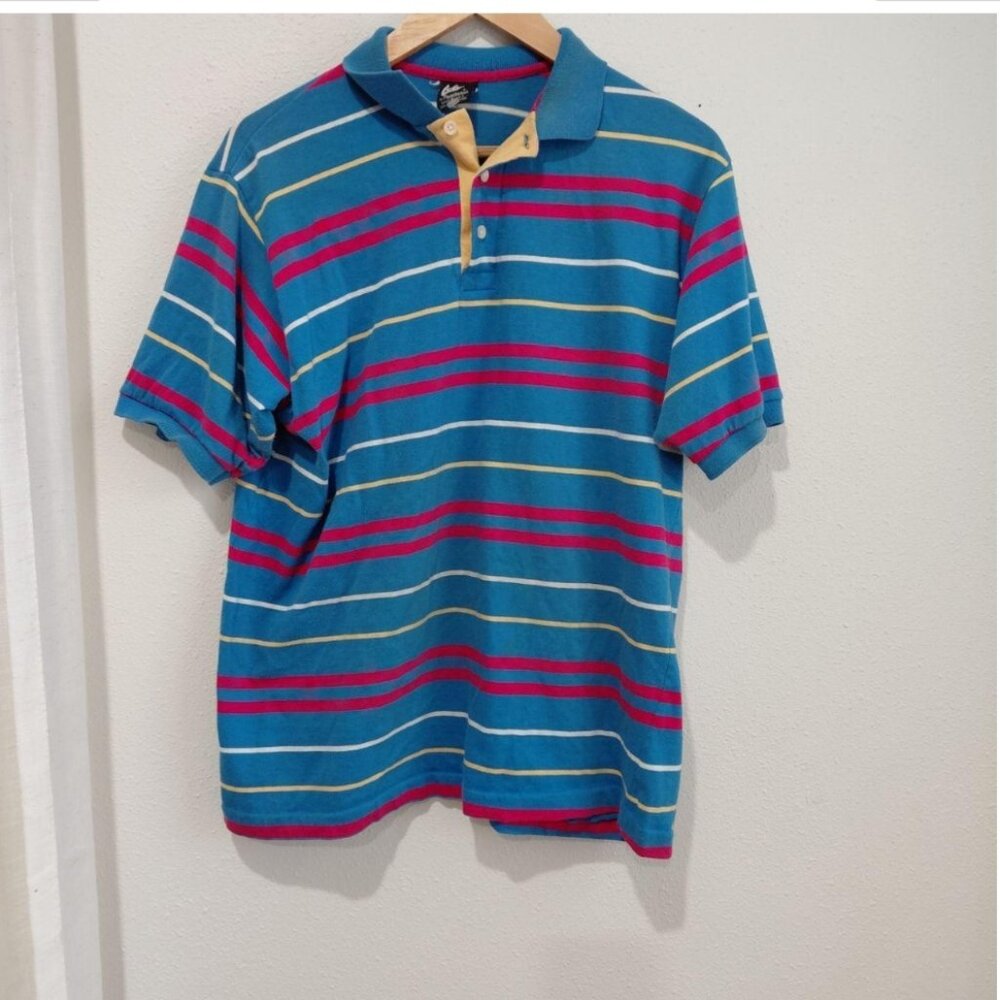 Vintage Pendleton Combed Cotton Polo Striped Shirt Large Collar Short Sleeve USA